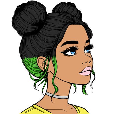 realistic girl with buns on the top of her head