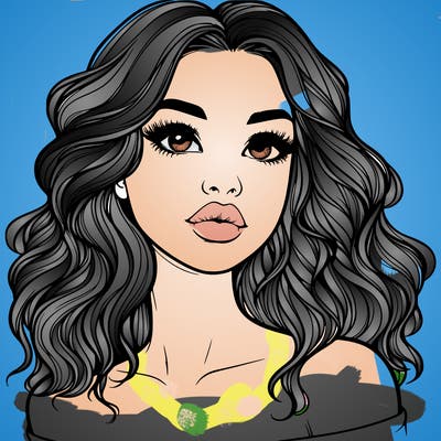 realistic girl with wavy hair and lips