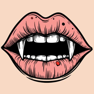 lips with vampire teeth
