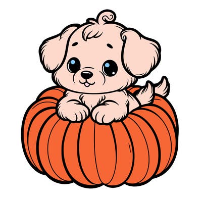 cute little puppy in a pumpkin