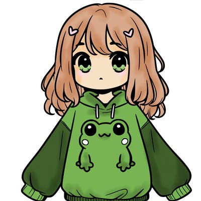 girl wearing frogging sweatshirt