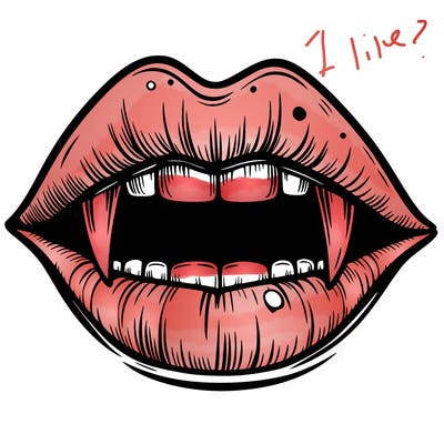 lips with vampire teeth