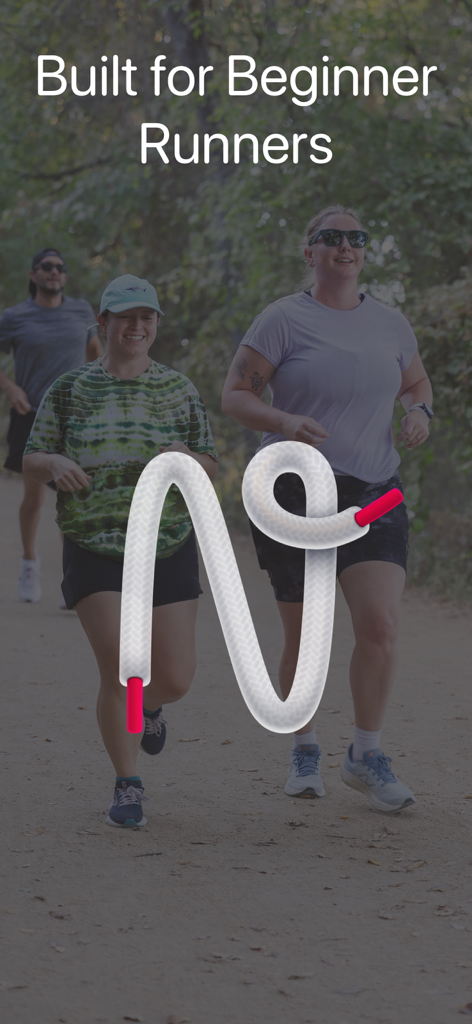 None to Run: Beginner, 5K, 10K - A group of people jogging on a path with the text Built for Beginner Runners