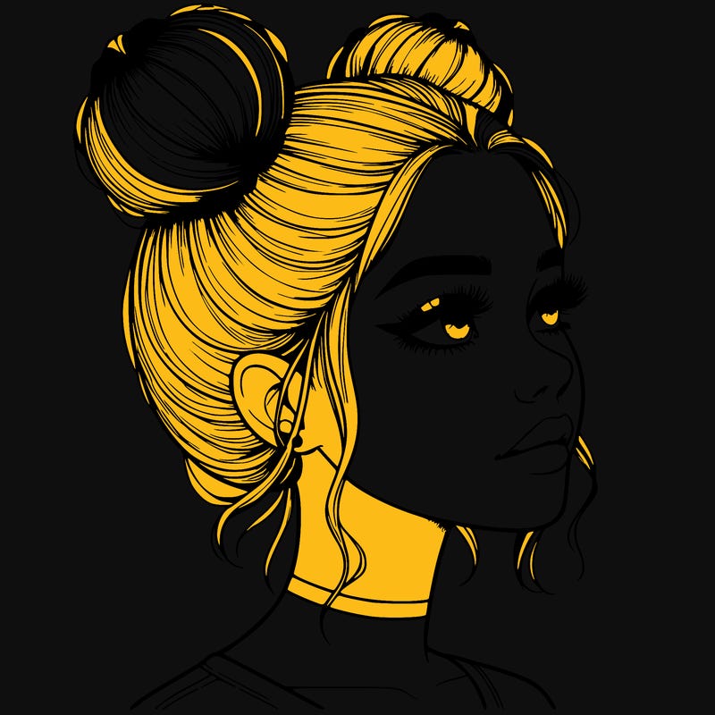 realistic girl with buns on the top of her head