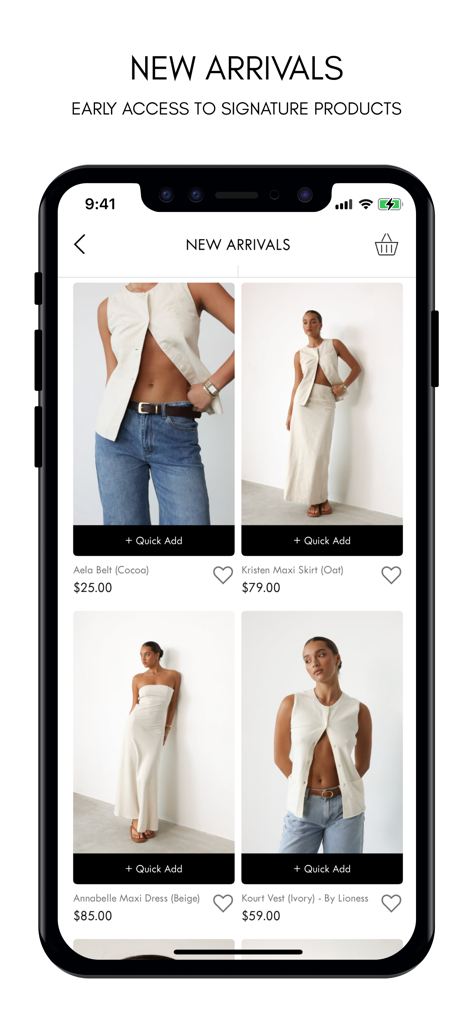 CHARCOAL CLOTHING - Mobile app interface of Charcoal Clothing showing new arrival fashion items with model photos and prices