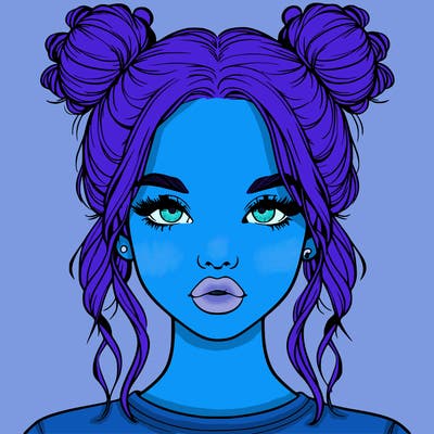 realistic girl with two buns in hair and lips