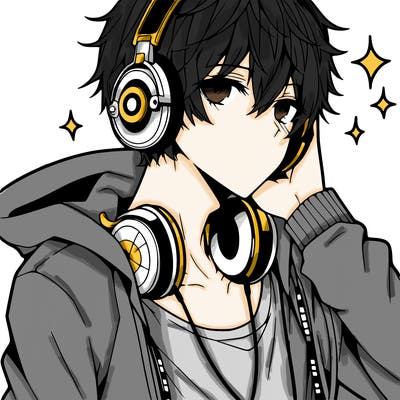hot anime boy with headphones