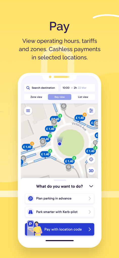 AppyParking+ Plan, Park & Pay - AppyParking plus app screen showing a city map with parking rates and payment options