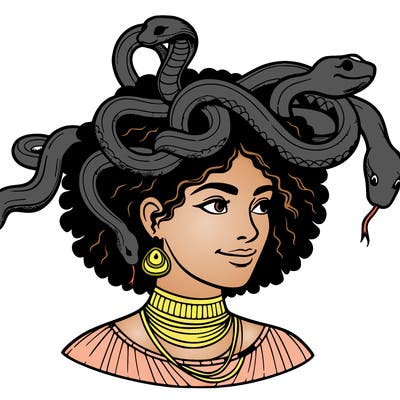 realistic woman snakes on head