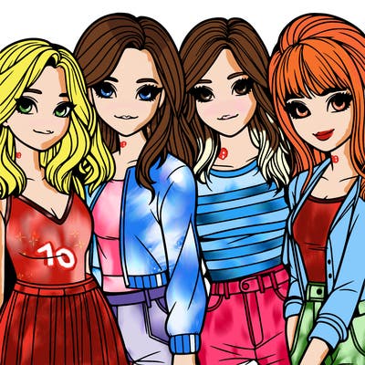 a group of girls realistic