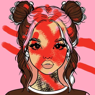 realistic girl with two buns in hair and lips