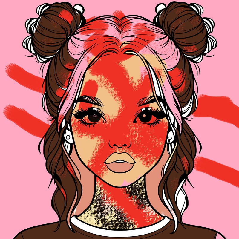 realistic girl with two buns in hair and lips