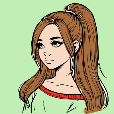 realistic girl with a high ponytail