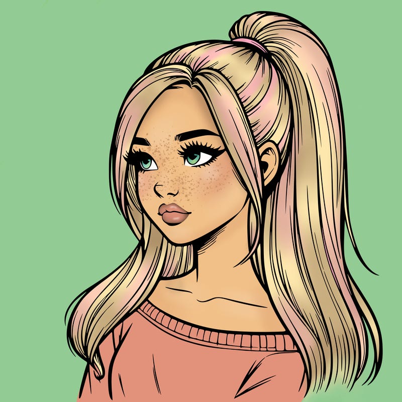 realistic girl with a high ponytail