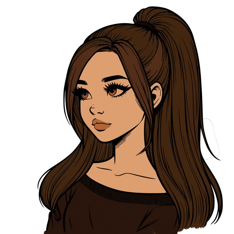 realistic girl with a high ponytail