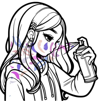 a realistic girl spray painting