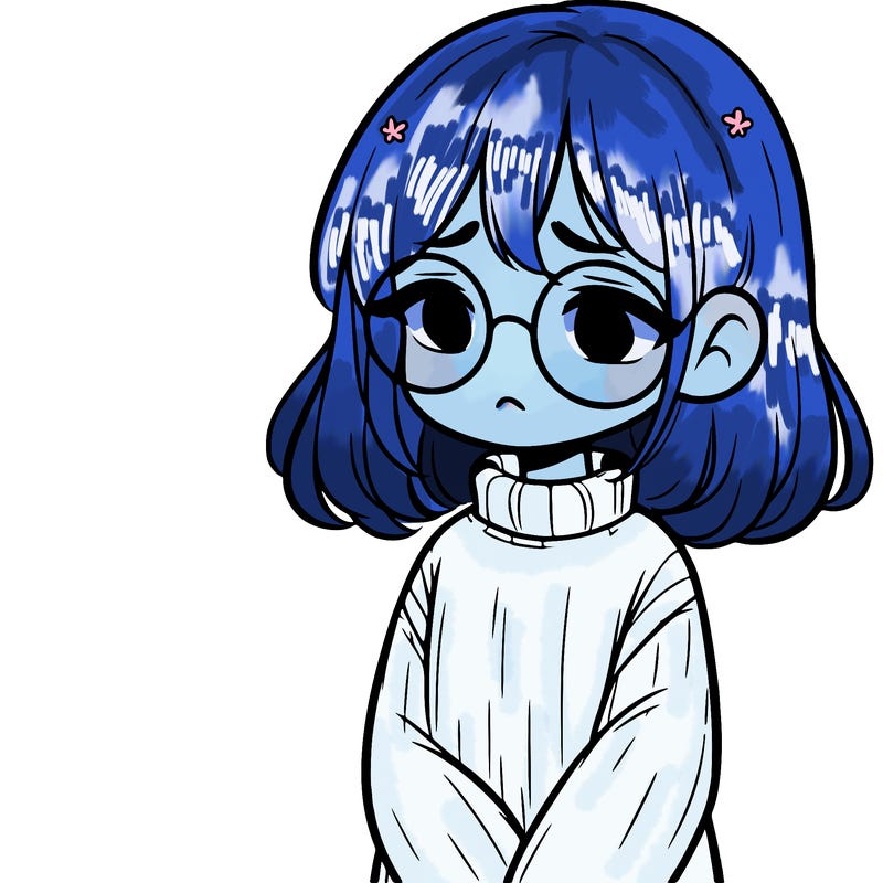 sad girl with glasses in a sweater