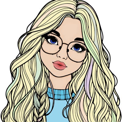 girl with long hair and freckles and glasses realistic