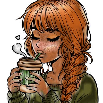 realistic girl drinking coffee