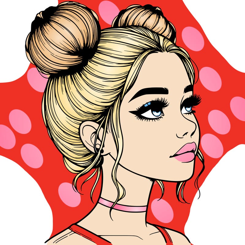 realistic girl with buns on the top of her head