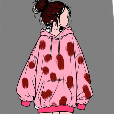 realistic girl with a oversized sweatshirt on and a bun