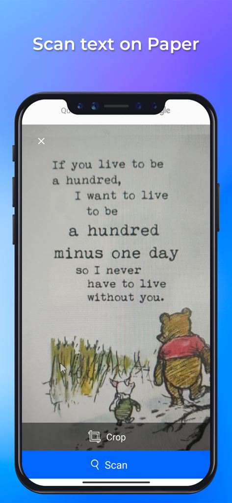 Text Scanner AI - OCR Scan - Text Scanner AI mobile app interface scanning a printed quote from a book page