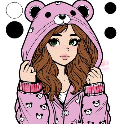 realistic girl in a animal pjs hoodie