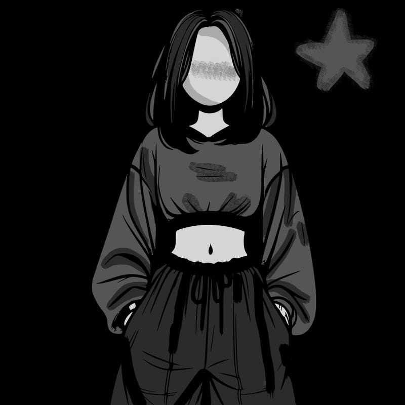 realistic girl faceless with baggy pants and a crop top