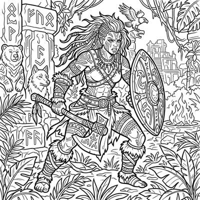 Step into a world of primal power and ancient magic with this captivating barbarian warrior coloring page. Perfect for those who love fantasy and adventure, ready to be brought to life with your vibrant colors.