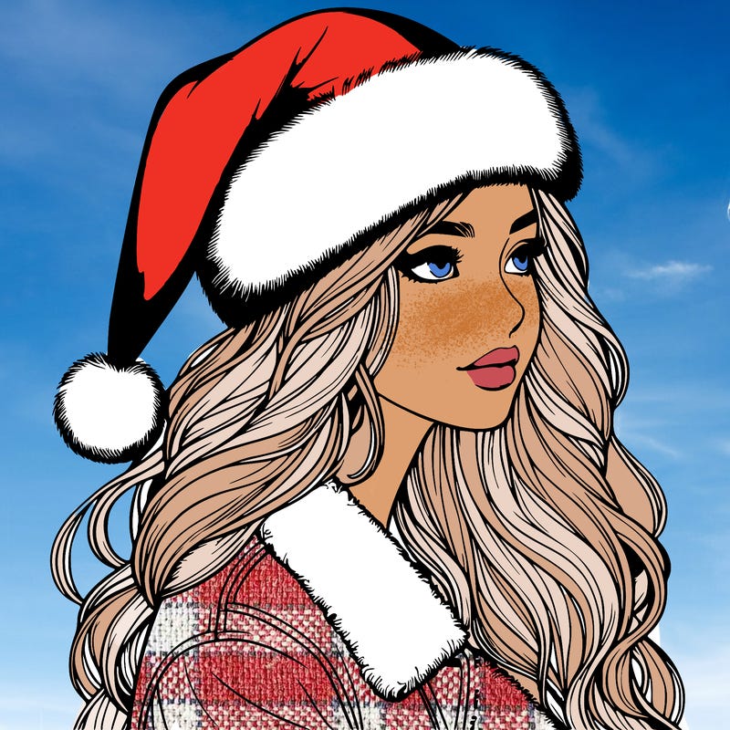 realistic girl in santa hat