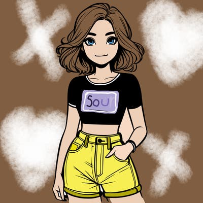 realistic girl with crop top and jeans shorts