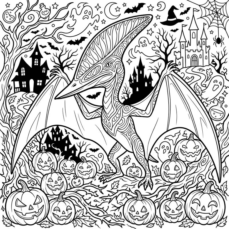 Dive into a prehistoric Halloween with this incredible Thalassodromeus coloring page! This unique design blends the ancient world with spooky seasonal fun, perfect for all ages.