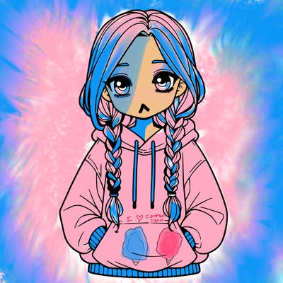 a realistic girl with a oversized hoodie and she has braids