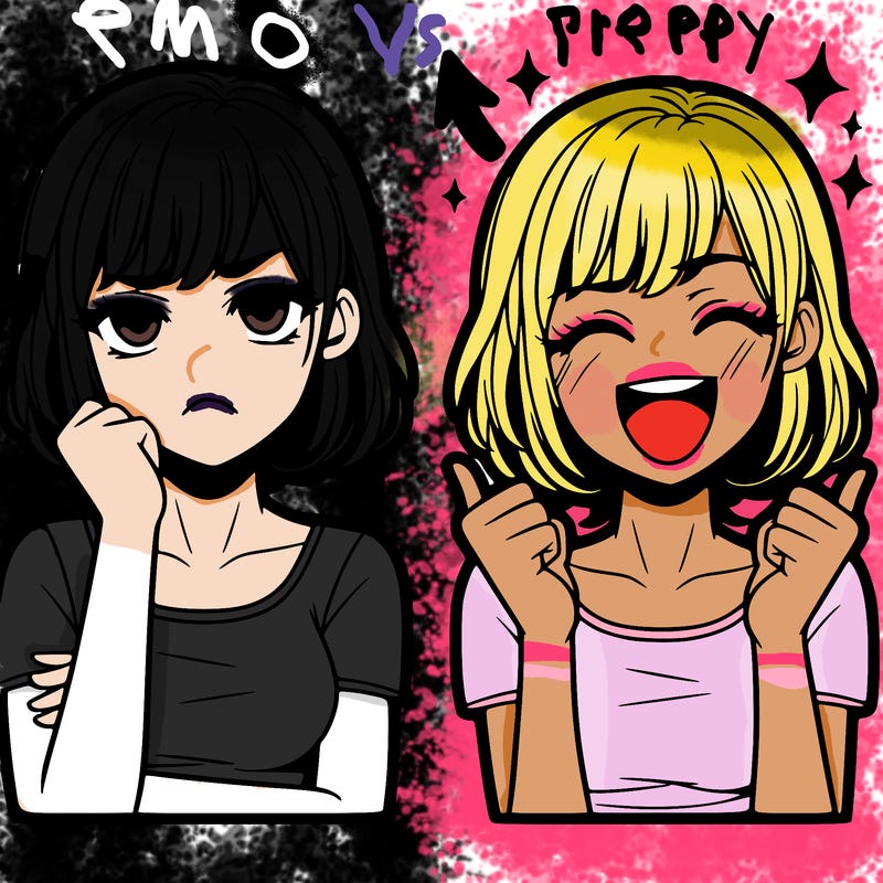 two kinda realistic girls one mad and one happy