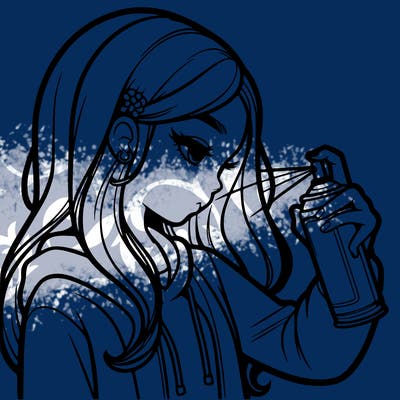 a realistic girl spray painting