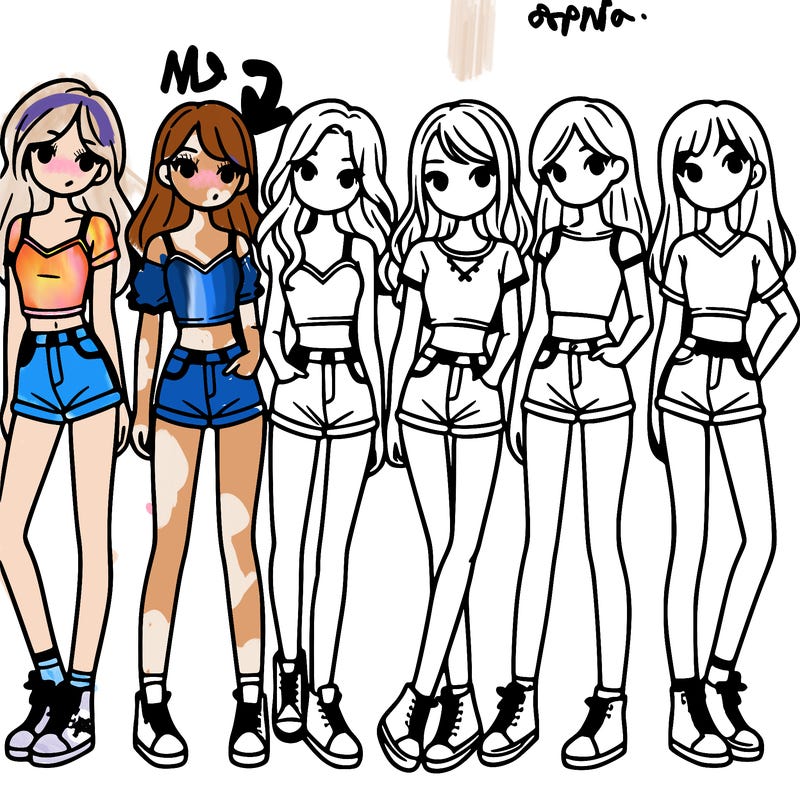 a group of girls wearing crop tops and shorts