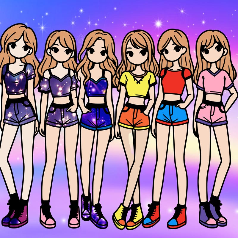 a group of girls wearing crop tops and shorts