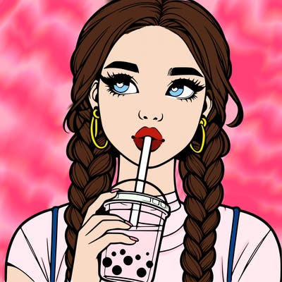 realistic girl with braided hair drinking boba