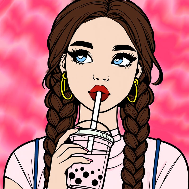 realistic girl with braided hair drinking boba