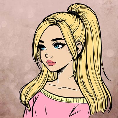 realistic girl with a high ponytail