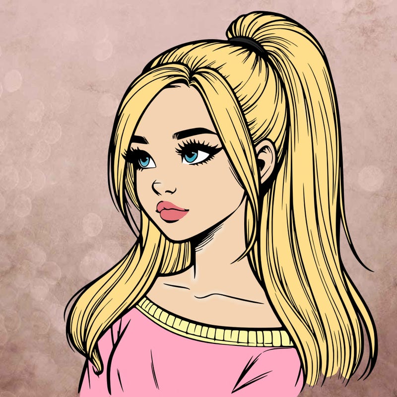 realistic girl with a high ponytail