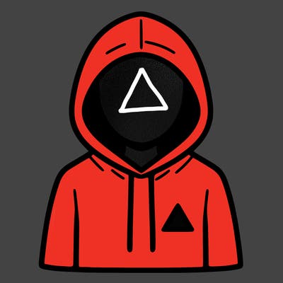 a person with non face waering a hoodie with a small triangle symbol