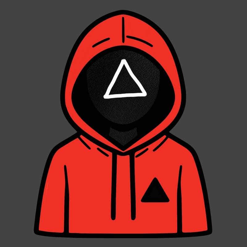 a person with non face waering a hoodie with a small triangle symbol