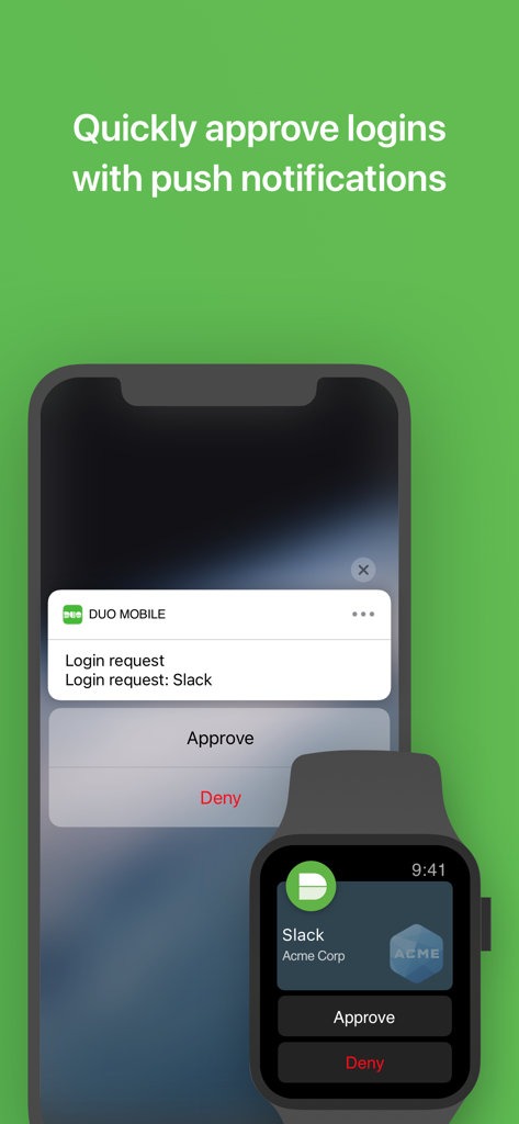 Duo Mobile push notification for login approval on iPhone and Apple Watch
