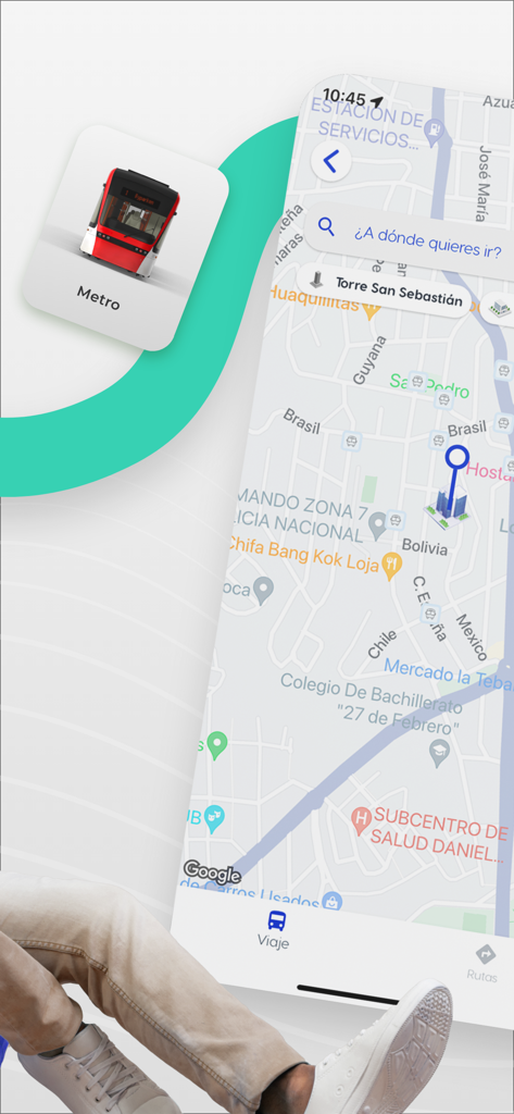 Clipp - Movilidad - Mobile interface of the Clipp app showing a city map for navigation and a metro service card