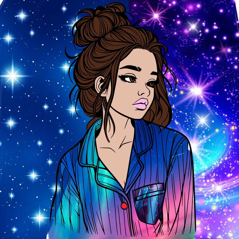 realistic woman with pajamas on and a messy bun