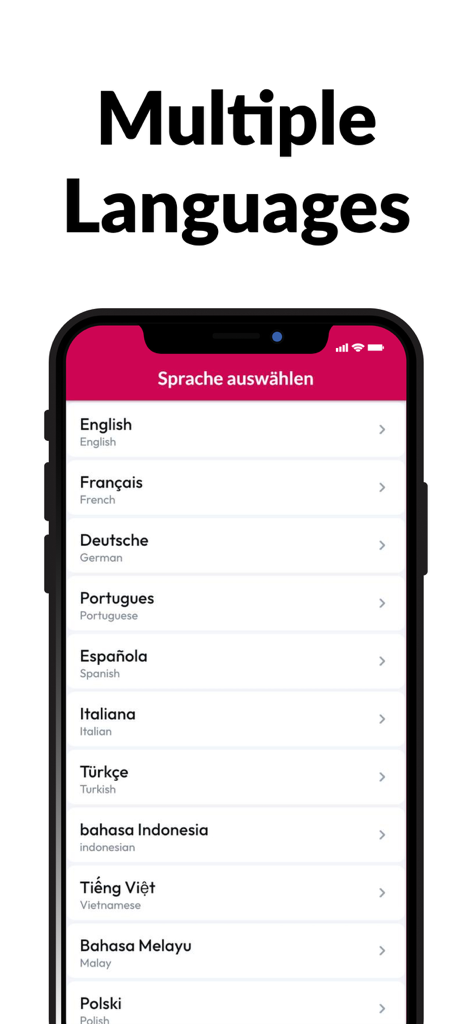 Écran de sélection de langue pour l'application BFF Test Best Friend Quiz montrant plusieurs langues mondiales