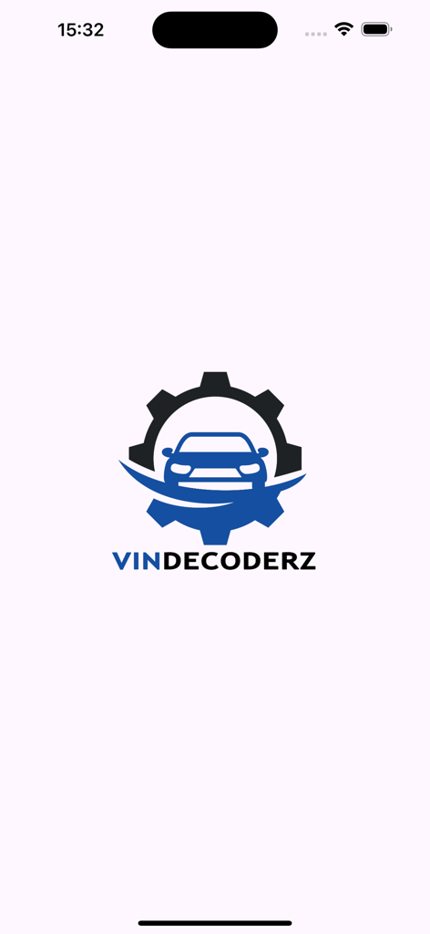 VINDECODERZ app launch screen with car and gear logo