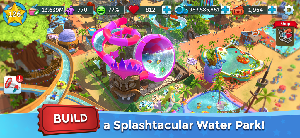 Building a vibrant 3D water park with colorful slides and pools in RollerCoaster Tycoon Touch