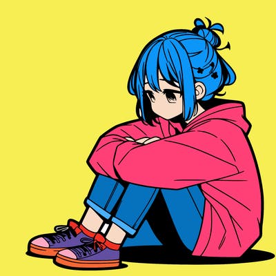 sad anime girl sitting alone